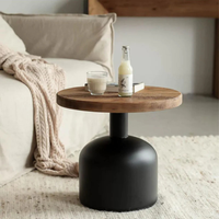 Table basse d'appoint ronde moderne avec dessus en bois massif et cadre en métal durable | Meubles de salon à revêtement en poudre