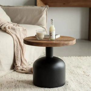 Table basse d'appoint ronde moderne avec dessus en bois massif et cadre en métal durable | Meubles de salon à revêtement en poudre - Product Image 1