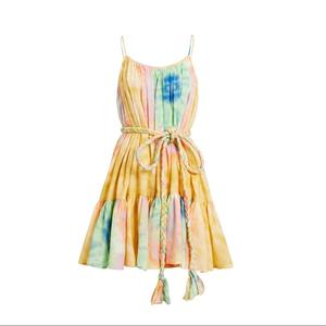 2025 été en gros femmes décontracté doux robe courte Spaghetti sangle taille haute dames jaune 100% rayonne tissu Mini robe - Product Image 3