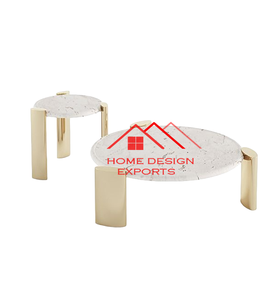 Table basse en métal de conception accrocheuse avec dessus en marbre italien Table centrale de meubles de salon de bureau à domicile - Product Image 2