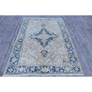 Alfombra Turca Vintage, Alfombra de Lana Azul Camuflaje de 5.7x8.7 pies - Product Image 1