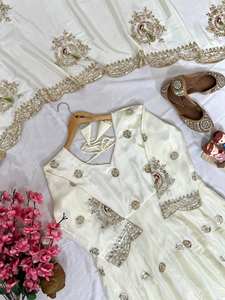 Vestido largo Anarkali de estilo indio de alta calidad con mangas largas Dupatta de diseñador de bordado Georgette para mujer cintura Natural - Product Image 4