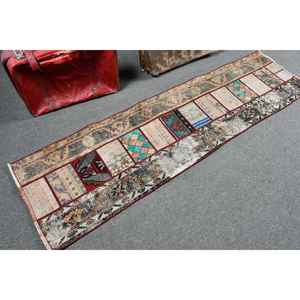 Alfombra Vintage Estilo Runner de 2x7.2 pies (61x219 cm), Alfombra Turca de Lana Ikat Roja - Product Image 2