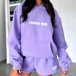 Nouveaux shorts et sweats à capuche pour femmes à la mode surdimensionnés confortables 100% coton grande taille logo personnalisé conception ensemble 2 pièces pour femmes - Product Image 5