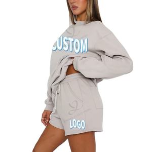 Conjunto de Sudadera y Pantalones Cortos de Punto para Mujer, Estilo Casual, Invierno, Logotipo Personalizado, Ajuste Regular - Product Image 3