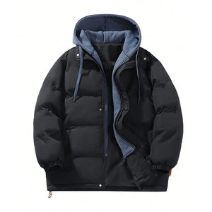 Custom GREY STITCH Men's Hooded Puffer <b>Jacket</b> Winter <b>Warm</b> <b>Waterproof</b> Windproof Breathable Embroidered Stand Zipper Outdoor - Product Image 1