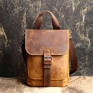 Crazy Handcrafted en cuir véritable affaires décontracté Simple sac de messager de haute qualité Vintage sac à bandoulière petit sport - Product Image 3