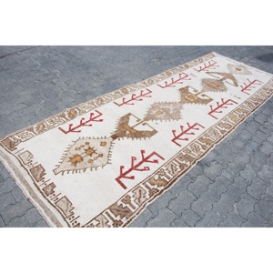 Tapis de 4,1 x 11,4 pieds, tapis turc vintage, tapis Herki à rayures blanches - Product Image 3