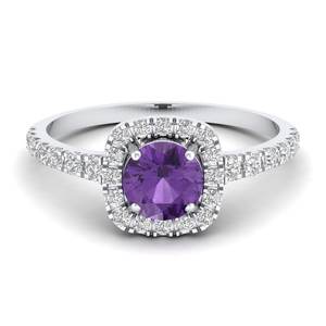 Bague en or massif 14 carats avec améthyste ronde de qualité supérieure REYES, taille brillant, 0,84 carat, certifiée IGI, cadeau de mariage en diamant - Product Image 5