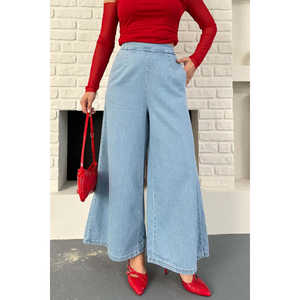 Women's Wide-Leg <b>Jeans</b> with <b>Elasticated</b> Back Comfortable and Stylish - Product Image 5