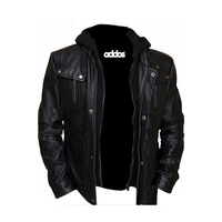 Veste en cuir enduit de qualité supérieure pour hommes avec col montant et logo sur le devant, durable et coupe-vent