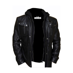 Veste en cuir enduit de qualité supérieure pour hommes avec col montant et logo sur le devant, durable et coupe-vent - Product Image 4