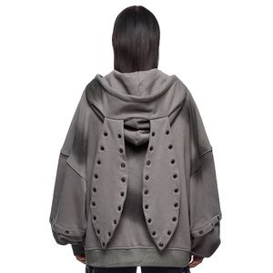 Sudadera con Capucha Extra Grande Estilo Gótico Personalizada para Mujer con Capucha Extendida y Ojales Metálicos, Sudadera con Cremallera para Mujer - Product Image 2