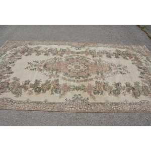 Vintage Turkish <b>Rug</b> Classic Beige Green 5.3 X 9.9 ft Patchwork <b>Boho</b> Flat Weave Wool for Living Room Jute with Latex Backing - Product Image 3