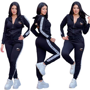 2025 de talla grande para mujer Otoño Invierno dos piezas de terciopelo conjunto de dos piezas bolsillo con cremallera manga larga traje de mujer ropa 2 piezas - Product Image 5