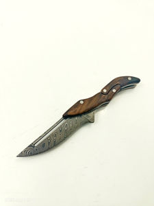 Couteau pliant de qualité industrielle KBS GOODS, acier Damas, manche en bois, lame droite, dos droit, 12 pouces, portable, pour le camping en plein air - Product Image 3