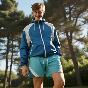 Ensembles de shorts coupe-vent en nylon zippés pour hommes Shorts de pluie à capuche imperméables multi-panneaux ensembles de deux pièces - Product Image 5