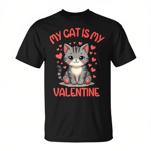 Camiseta de manga corta con cuello redondo unisex para adultos con estampado digital promocional de My Cat Is My Valentine - Product Image 2