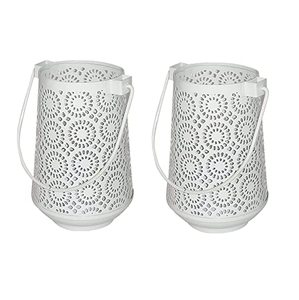 Lanternes de bougies en métal blanc, en forme d'étoile découpée au Laser en métal galvanisé pour la maison et le jardin - Product Image 2