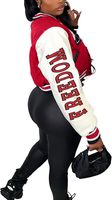 Blouson de baseball universitaire en coton brodé sur mesure pour femme, collection hiver 2024, style patchwork chaud