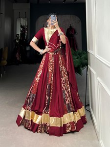 Lehenga choli งานพิมพ์ผ้าไหมใยสังเคราะห์แท้ออกแบบล่าสุด - Product Image 3