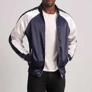 Chaqueta universitaria de invierno azul y blanca, forro de poliéster acolchado de satén, cierre de cremallera, cuello levantado, puños de punto acanalados - Product Image 3