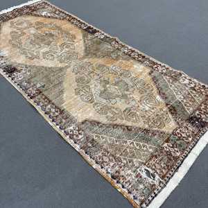 3.8x9.3 ft Turkish Rug, <b>Brown</b> Plants & trees Vintage Rug <b>Wool</b> - Product Image 2