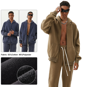 Venta al por mayor en blanco Zip up Hoodies Unisex Pullover de alta calidad para hombre de gran tamaño Fleece Acid Wash Zip up Hoodie - Product Image 3