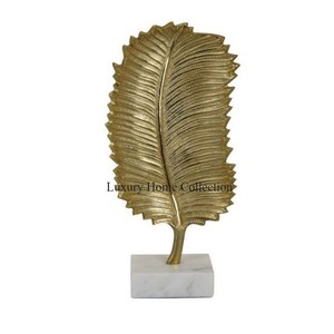 Gold Plated Leaf Design With Marble Base Large Shape Metal Sculpture for Office Desktop and Home <b>Table</b> <b>Top</b> <b>Decorative</b> Accents - Product Image 1