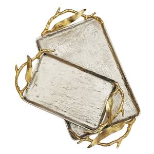 ถาดเสิร์ฟทรงสี่เหลี่ยมผืนผ้าทันสมัยพร้อมด้ามจับเขากวางสีทองหรูหราแผ่นโลหะตกแต่งทันสมัยสำหรับตกแต่งบ้านลดราคา - Product Image 1