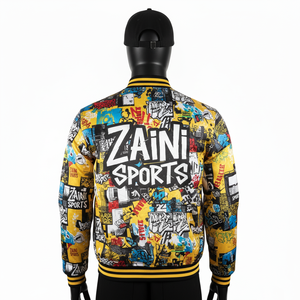 Veste en satin brillant de qualité supérieure 180 GSM Impression graphique multicolore vibrante Logo personnalisé Transfert thermique Veste en satin confortable pour hommes - Product Image 2