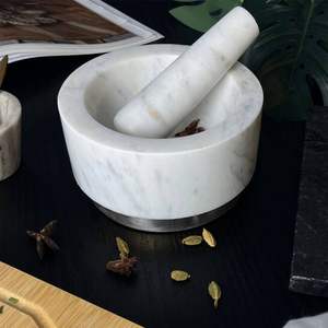 Beautiful Hand Finished <b>Marble</b> <b>Mortar</b> <b>And</b> <b>Pestle</b> With Artisan Quality Ideal For Wedding Gifts Or Personal Use - Product Image 1