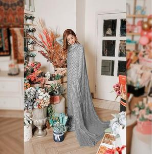 Blusa bordada con Secuencia de Sari de diseñador Georgette gris estilo Bollywood para mujer, ropa de fiesta para Indio pakistaní - Product Image 5