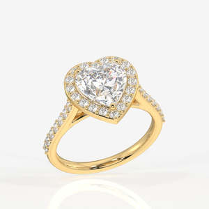แหวนหมั้นเพชรทรงหัวใจแบบ Halo ที่เพาะเลี้ยงในห้องปฏิบัติการ พร้อมวงแหวนแต่งงานทองคำ 18K ดีไซน์โดดเด่นและสง่างาม - Product Image 2