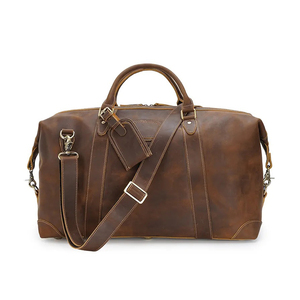 Sac de voyage week-end en cuir véritable Crazy Horse marron vintage de luxe avec logo personnalisé, sac de voyage en cuir véritable pour homme - Product Image 1