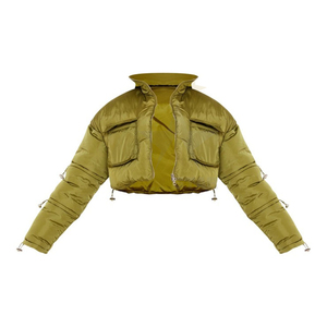 Chaqueta acolchada de burbujas recortada de Invierno para mujer de alta calidad Logotipo personalizable de lona de poliéster transpirable-Venta al por mayor - Product Image 1