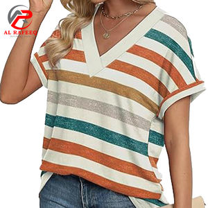 Camisetas ajustadas de manga corta para mujer 100% algodón con cuello en V, camisetas informales de Moda de Primavera, camisetas de moda de verano, ropa básica - Product Image 3