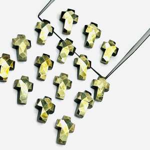 Perles en forme de croix de pyrite naturelle sculptées à la main 15x10mm breloques de fabrication de bijoux pierres précieuses d'énergie de pyrite à facettes - Product Image 3