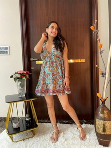 Robe de soirée indienne courte en coton fait main, cadeau de mariée imprimé floral, robe de mode pour femme personnalisée, vêtements d'été - Product Image 4
