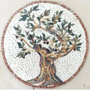 Carreaux de mosaïque en marbre d'art moderne fait à la main rond personnalisé olivier dosseret mural pour mur de cuisine - Product Image 1