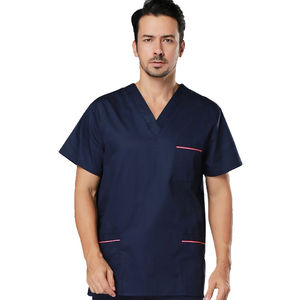 Haut de blouse d'infirmière unisexe d'été, personnalisable avec logo (service OEM), à manches courtes, en sergé d'hôpital élastique, avec détection d'aiguilles et thermocollage sans couture - Product Image 2