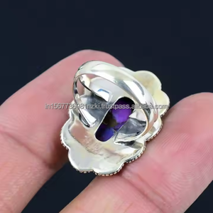 Bague en argent sterling 925 de haute qualité belle bague en pierres précieuses Turquoise violette plaquée rhodium belle bague Turquoise violette - Product Image 2