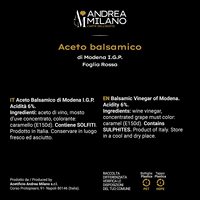 Vinaigre Balsamique de Modène Acetificio Andrea Milano, Liquide, Bouteille en Verre, Fabriqué en Italie, Rouge, 1L, Assaisonnements, Condiments, BRC