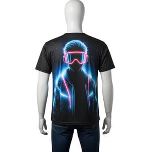 T-shirts en polyester à col rond avec impression numérique, fonction clignotante EL, respirants, séchage rapide, vêtements techniques décontractés, promotion d'événements, vente en gros - Product Image 5