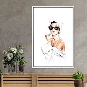 งานศิลปะบนผ้าใบพิมพ์ลาย - ของตกแต่งบ้านสไตล์วอค ภาพพิมพ์ออเดรย์ เฮปเบิร์น กรอบสีขาว - Product Image 1