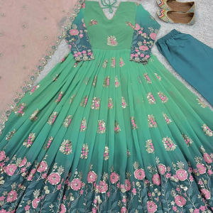 Vestido Anarkali bordado de Georgette de imitación pesado de último diseñador por FabZone - Product Image 1