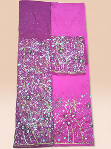 Hot Pink Beaded George Fabric with Heavy Silver <b>Embroidery</b> Luxury Nigerian Wedding Party Wear <b>Material</b> - Product Image 2