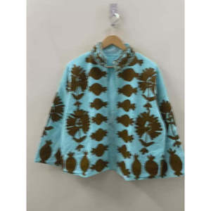 Aqua Suzani Amber Edition Hand-Embroidered Waffle Cotton <b>Jacket</b> Breathable <b>Corduroy</b> Varsity Style Custom XL for Summer Autumn - Product Image 1