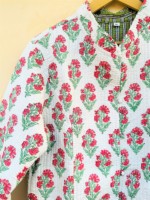 Veste réversible artisanale pour femme, col montant, imprimé floral, 100 % coton, boutonnée, matelassée, style vintage, fleurs d'hiver