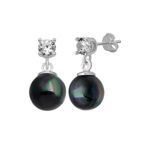 Nouveauté Azuris ALPALI2044 Boucles d'oreilles clous en argent sterling 925 avec perle de coquillage 8 mm forme parfaite de Majorque et zircon couleur diamant 4 mm - Product Image 1
